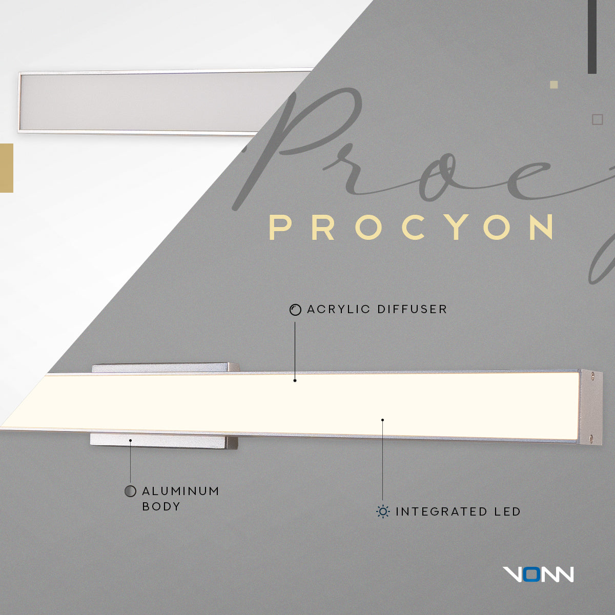 VONN Procyon VMW11024AL 24" Integrated AC LED ADA Compliant ETL Certified Bathroom Wall Fixture in Silver