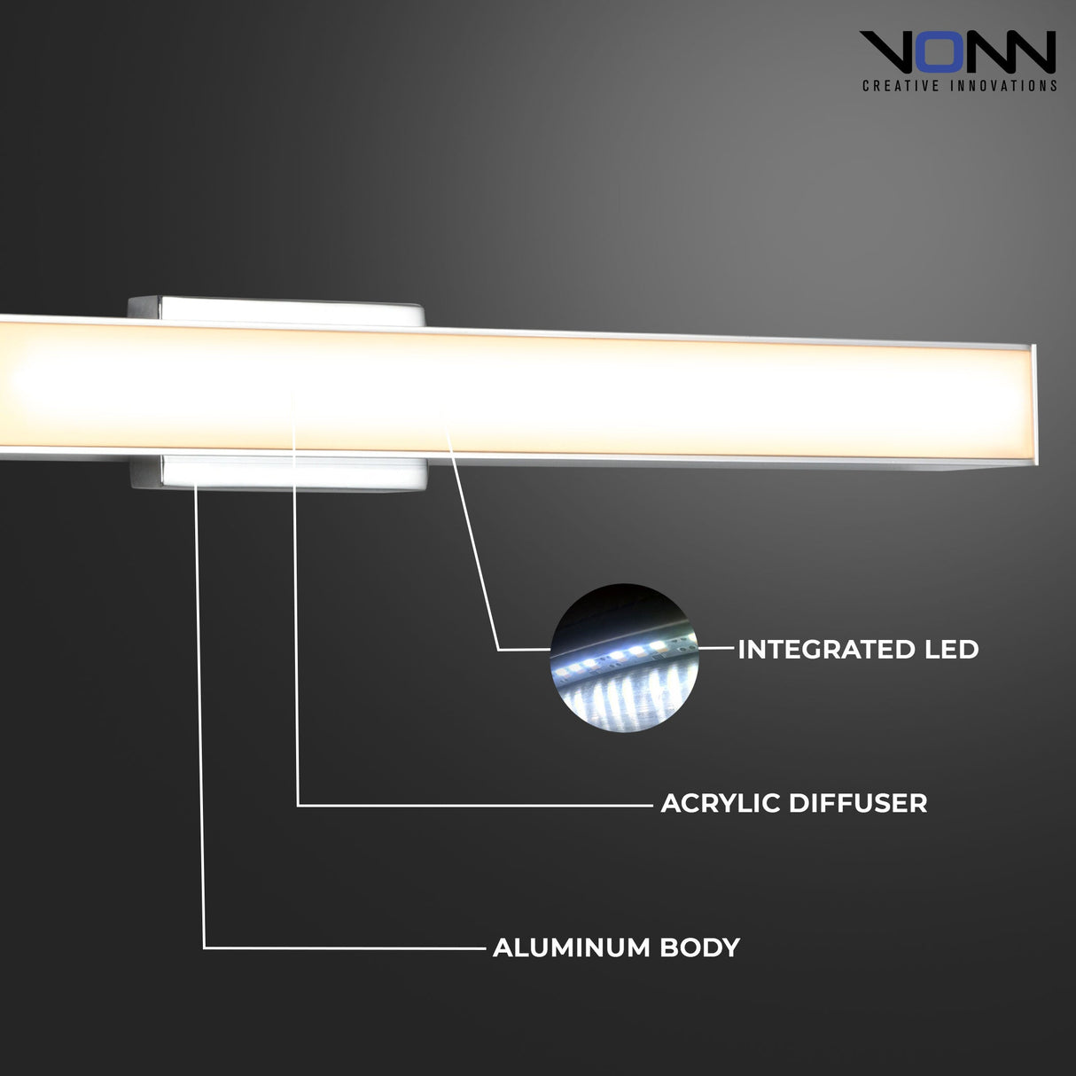 VONN Procyon VMW11024CH 24" Integrated AC LED ADA Compliant ETL Certified Bathroom Wall Fixture in Chrome