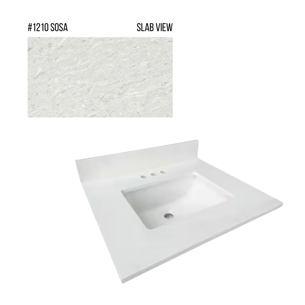 New England Home Goods 25" x 22" Quartz Vanity Top with Blacksplash