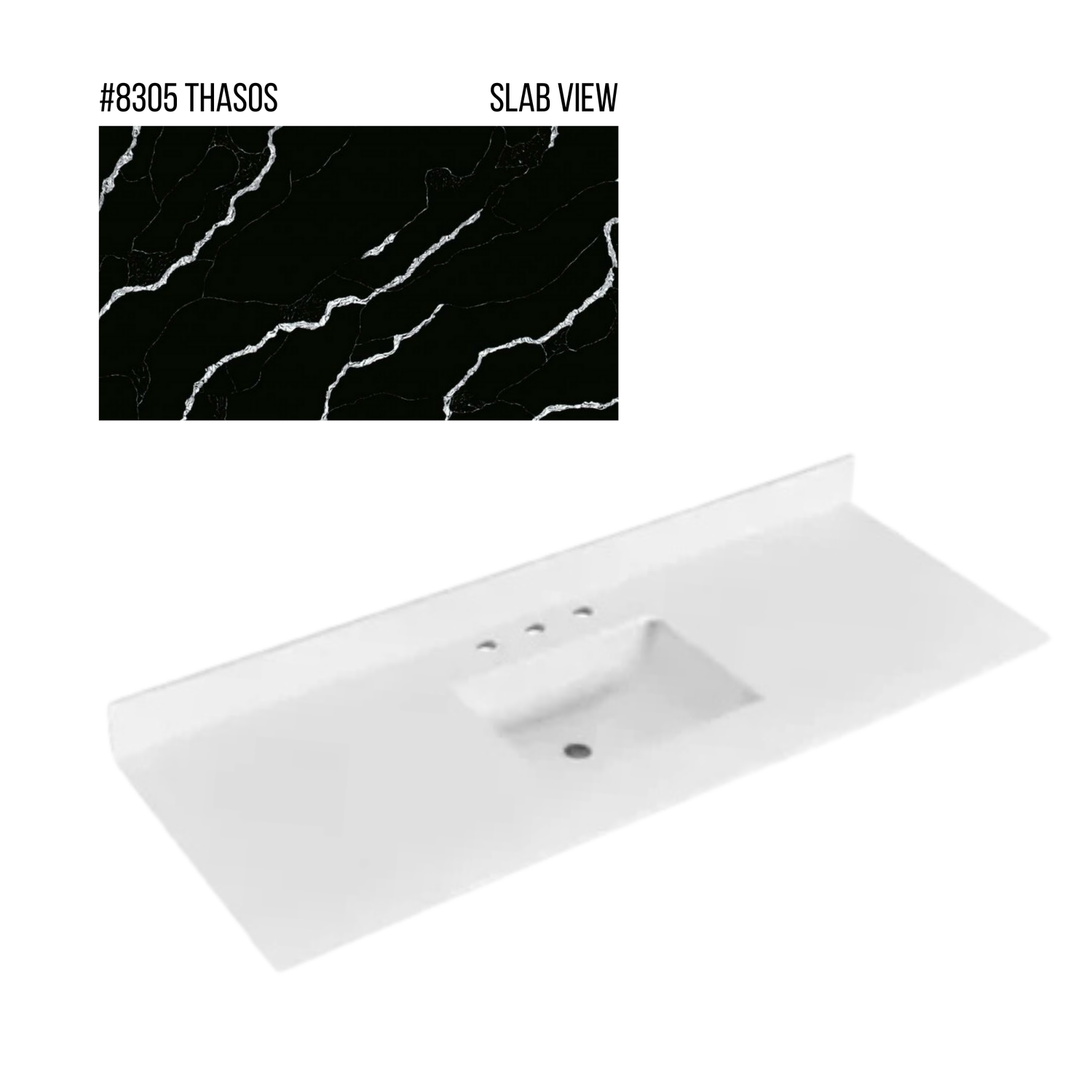 New England Home Goods 61" x 22" Quartz Vanity Top with Blacksplash