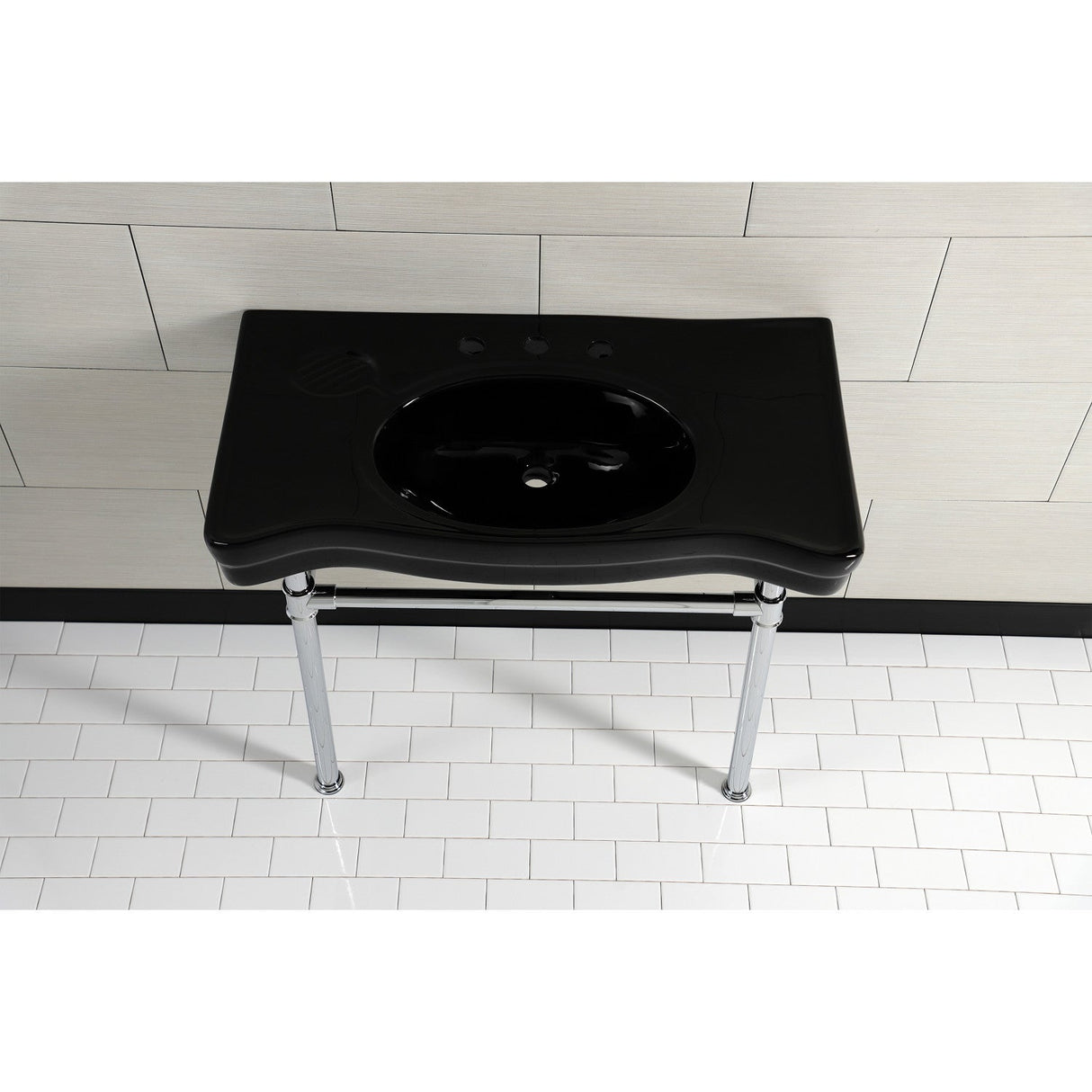 Imperial VPB136K1ST Vitreous China Console Sink, Black/Polished Chrome