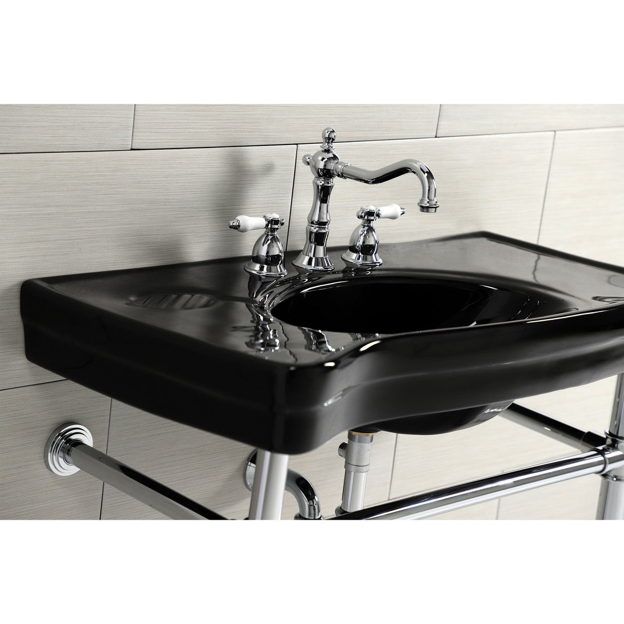 Imperial VPB136K1ST Vitreous China Console Sink, Black/Polished Chrome