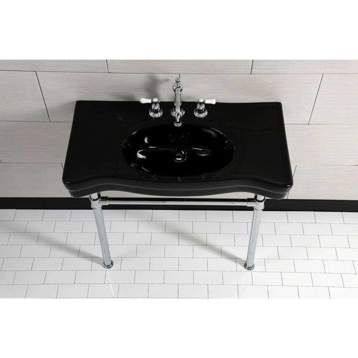 Imperial VPB136K1ST Vitreous China Console Sink, Black/Polished Chrome
