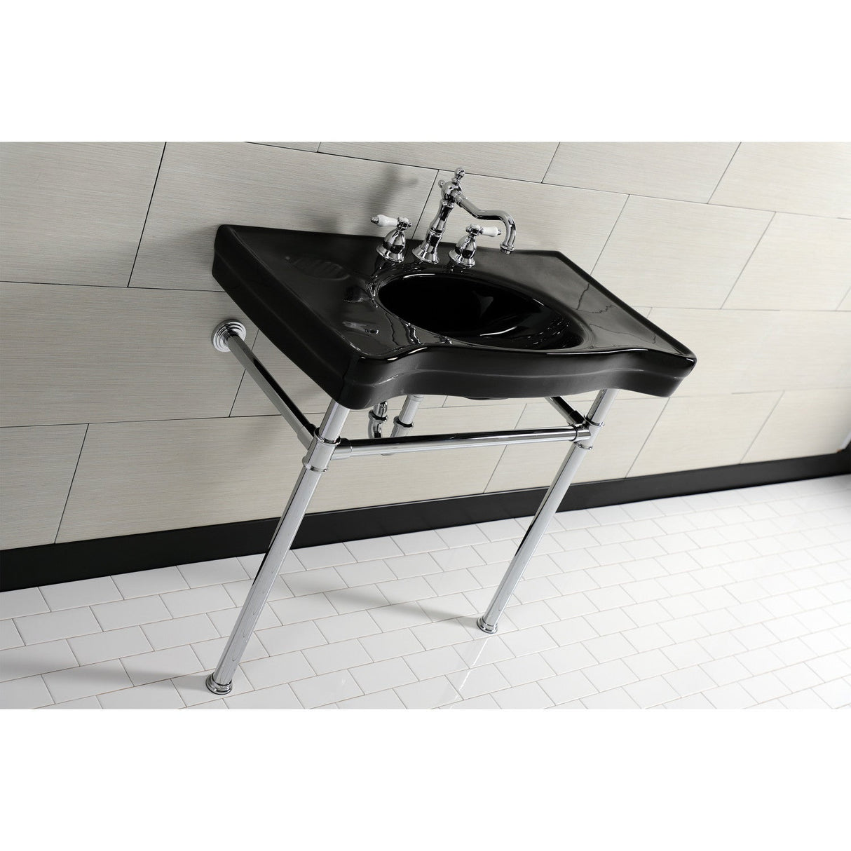Imperial VPB136K1ST Vitreous China Console Sink, Black/Polished Chrome
