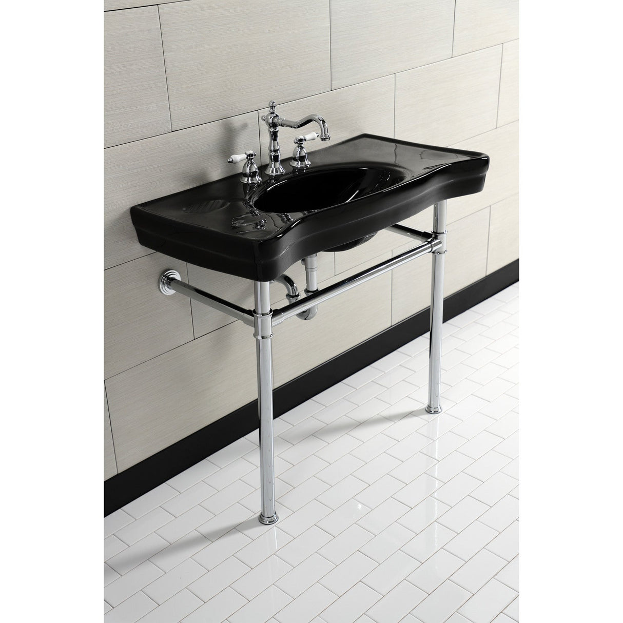 Imperial VPB136K1ST Vitreous China Console Sink, Black/Polished Chrome