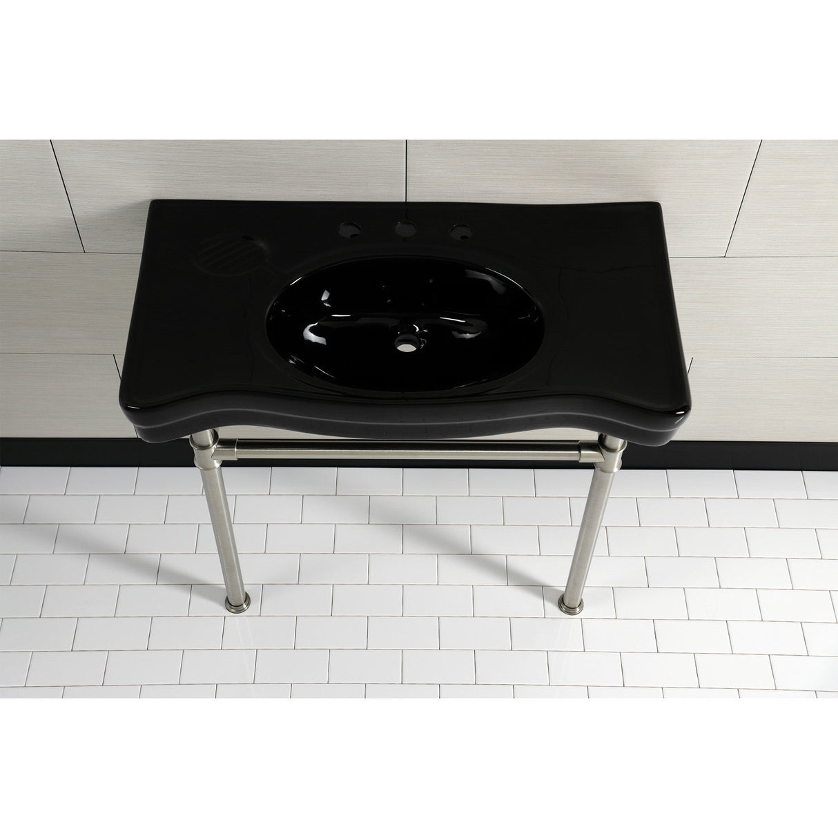 Imperial VPB136K8ST Vitreous China Console Sink, Black/Brushed Nickel