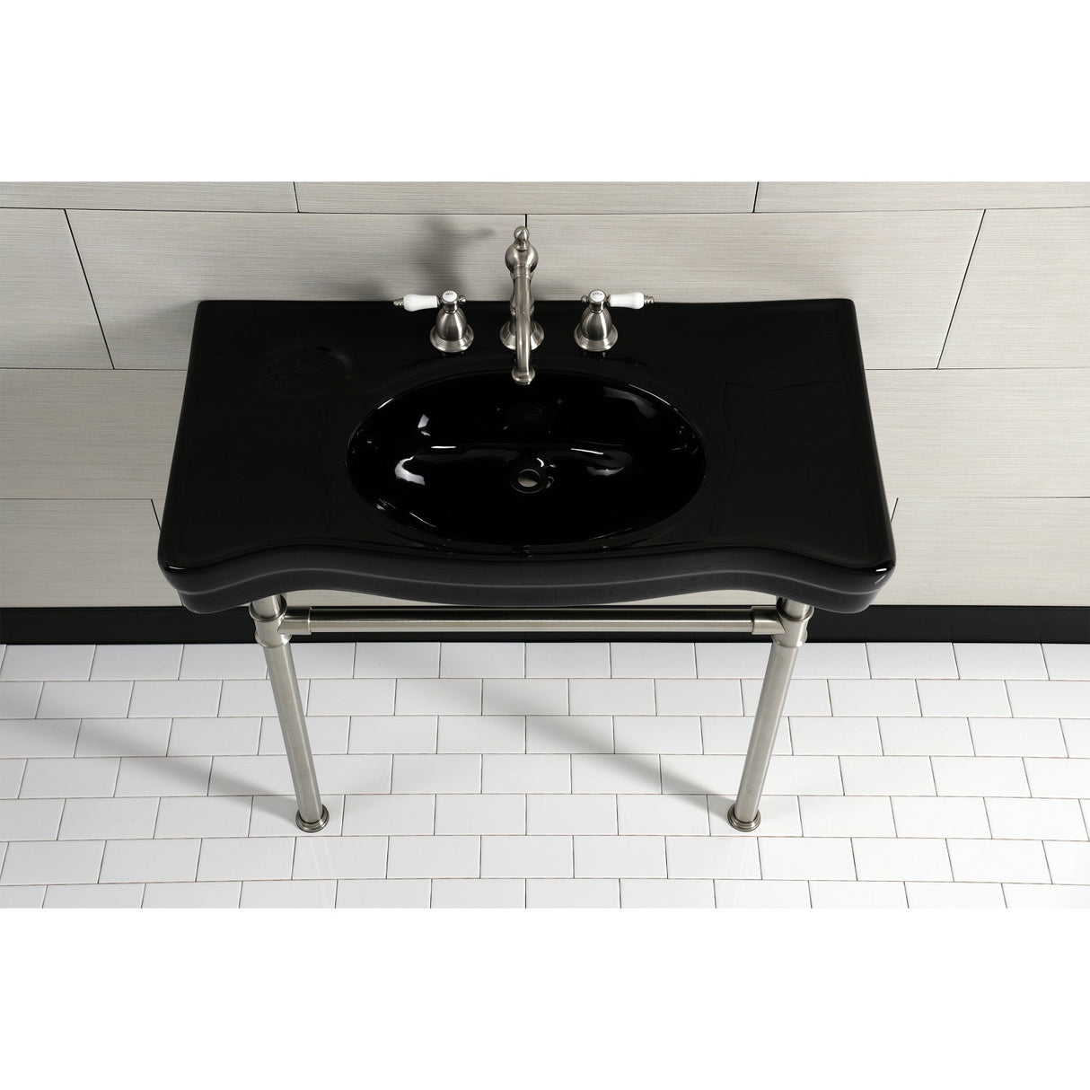 Imperial VPB136K8ST Vitreous China Console Sink, Black/Brushed Nickel