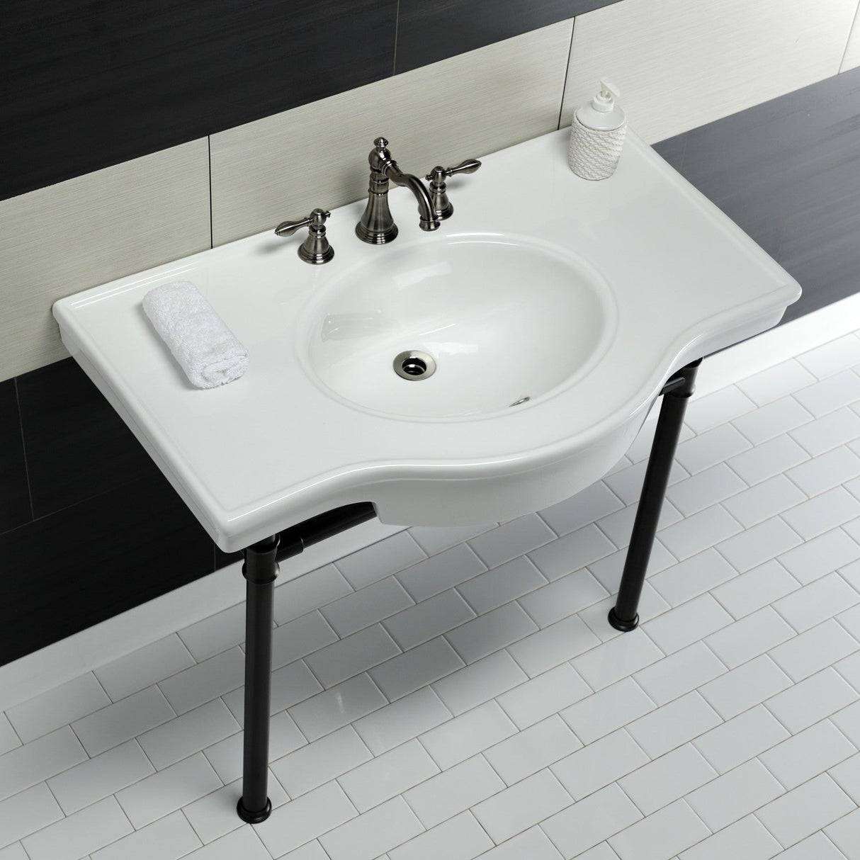 Templeton VPB1375ST Console Sink, White/Oil Rubbed Bronze