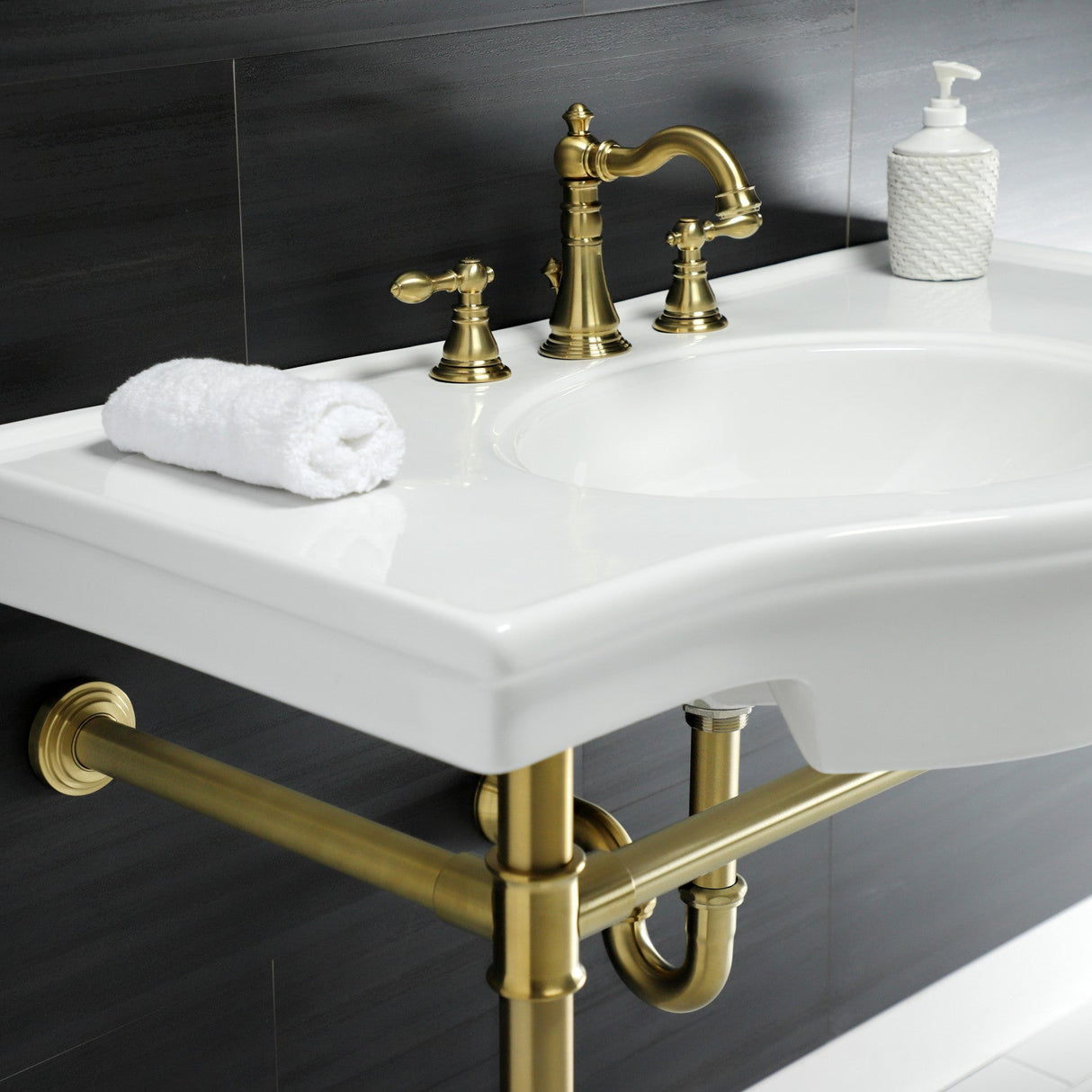 Templeton VPB1377ST Console Sink, White/Brushed Brass