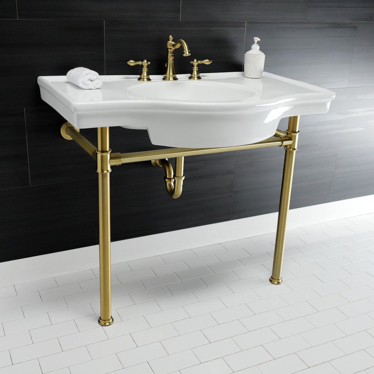 Templeton VPB1377ST Console Sink, White/Brushed Brass