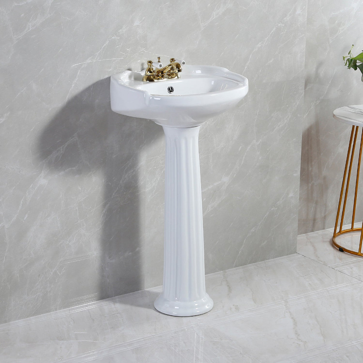 Stuart VPB2034 20-Inch Ceramic Pedestal Sink (4-Inch, 3 Hole), Glossy White