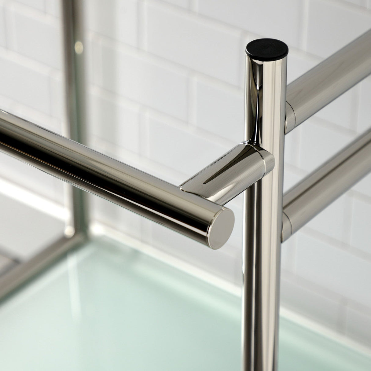 Fauceture VPB2216306 Console Sink Base with Glass Shelf, Frosted Glass/Polished Nickel