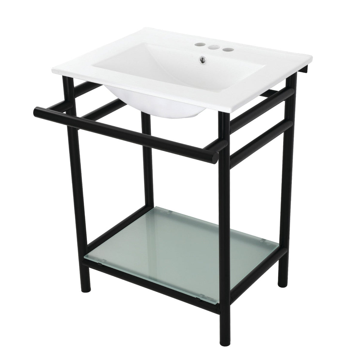 Fauceture VPB24187W40 24-Inch Ceramic Console Sink Set, White/Matte Black