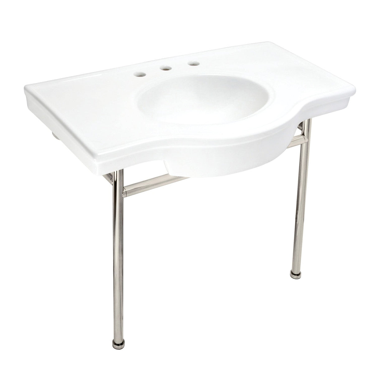 Manchester VPB28140W8PN 37-Inch Console Sink with Stainless Steel Legs (8-Inch, 3 Hole), White/Polished Nickel