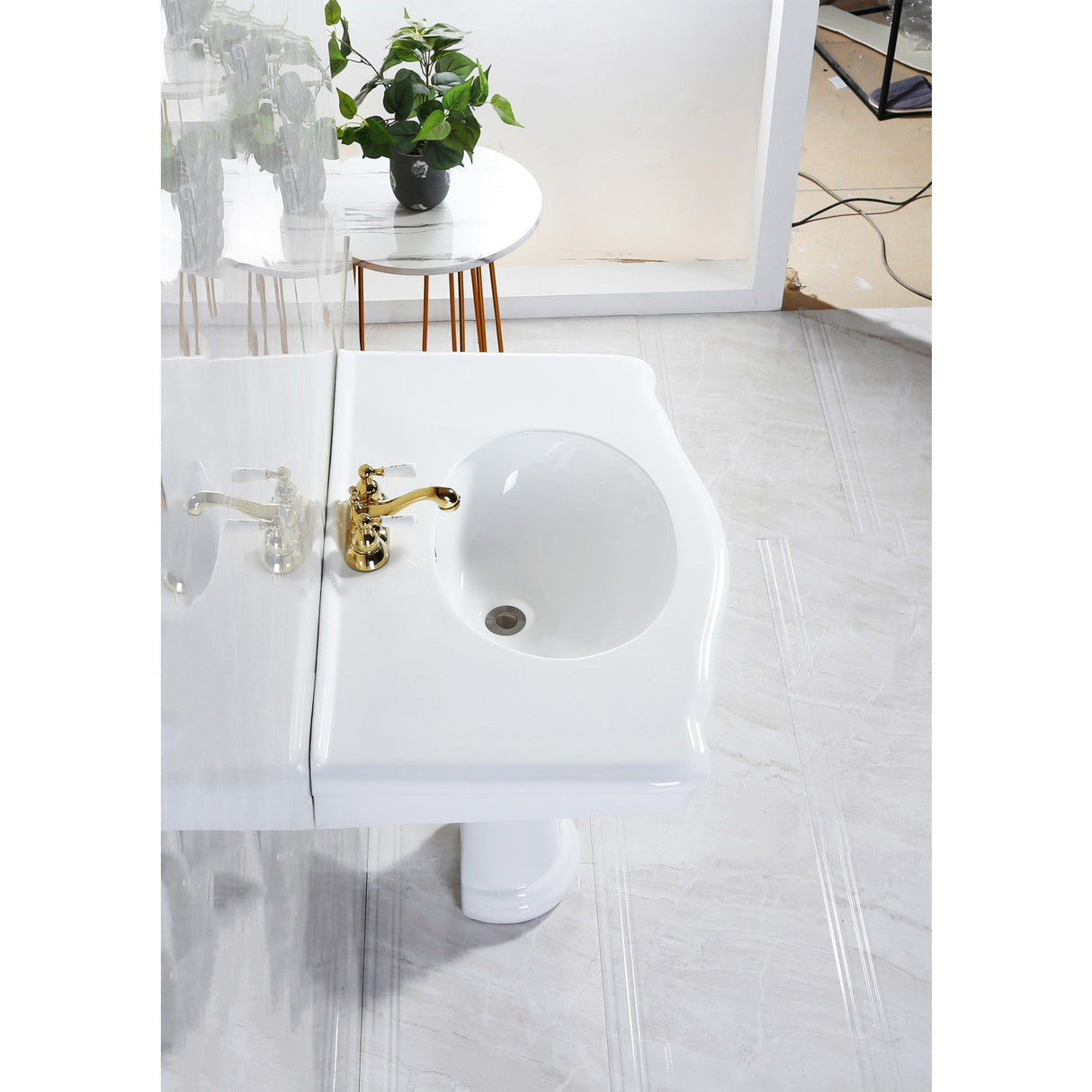 Sovereign VPB3534 35-Inch Ceramic Pedestal Sink (4-Inch, 3 Hole), Glossy White