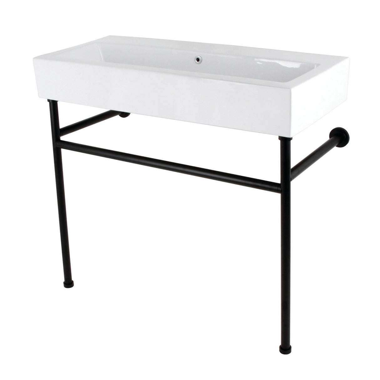 New Haven VPB3917H0ST 39-Inch Console Sink with Stainless Steel Legs, White/Matte Black