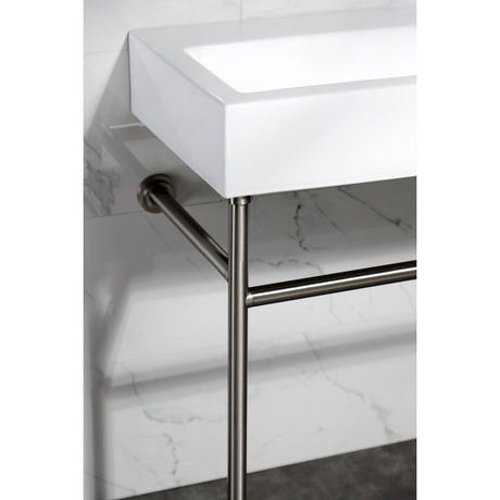 New Haven VPB3917H8ST 39-Inch Console Sink with Stainless Steel Legs, White/Brushed Nickel