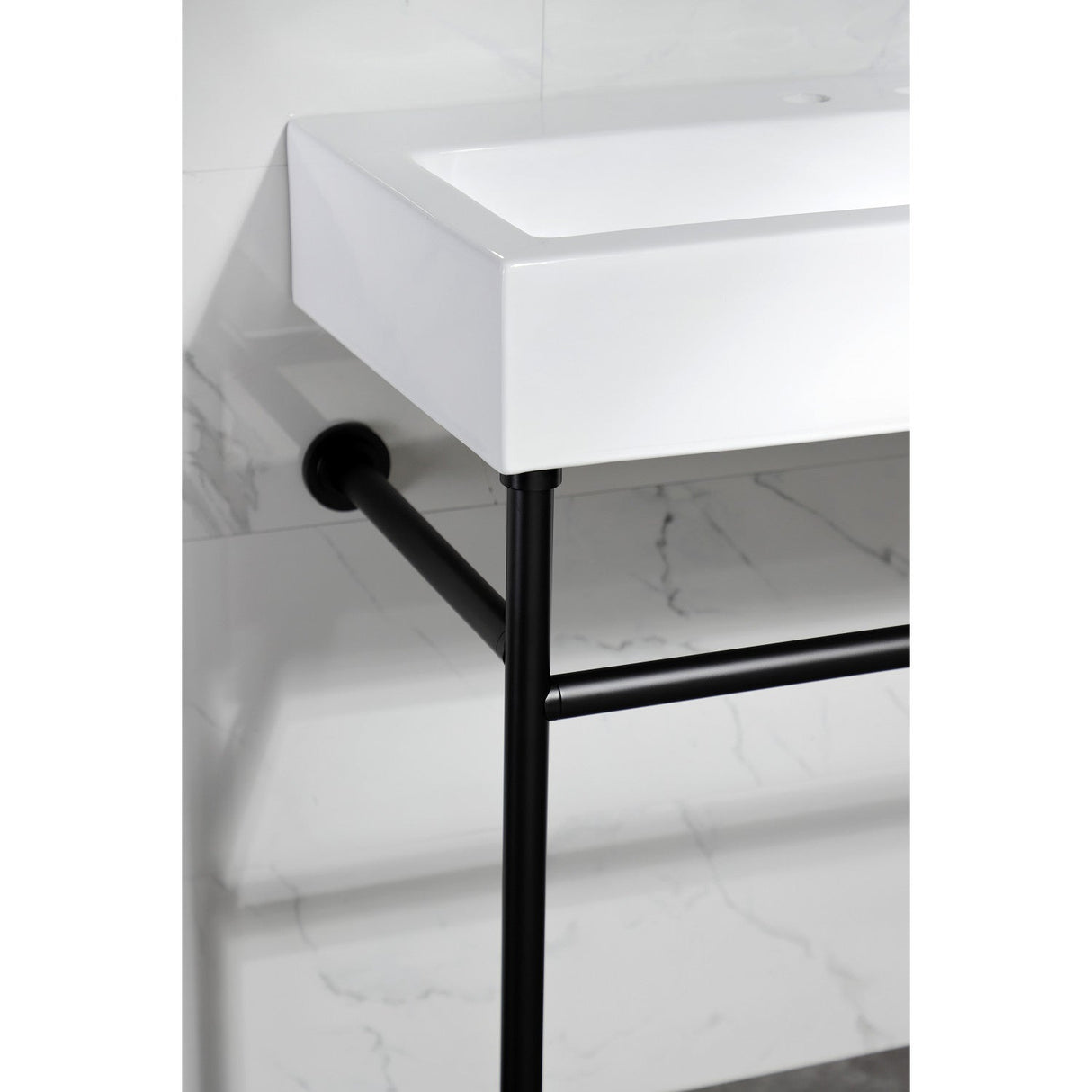 New Haven VPB3917W0ST 39-Inch Console Sink with Stainless Steel Legs (8" Centers), White/Matte Black
