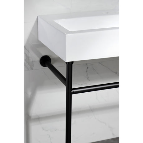 New Haven VPB3917W0ST 39-Inch Console Sink with Stainless Steel Legs  (8" Centers), White/Matte Black