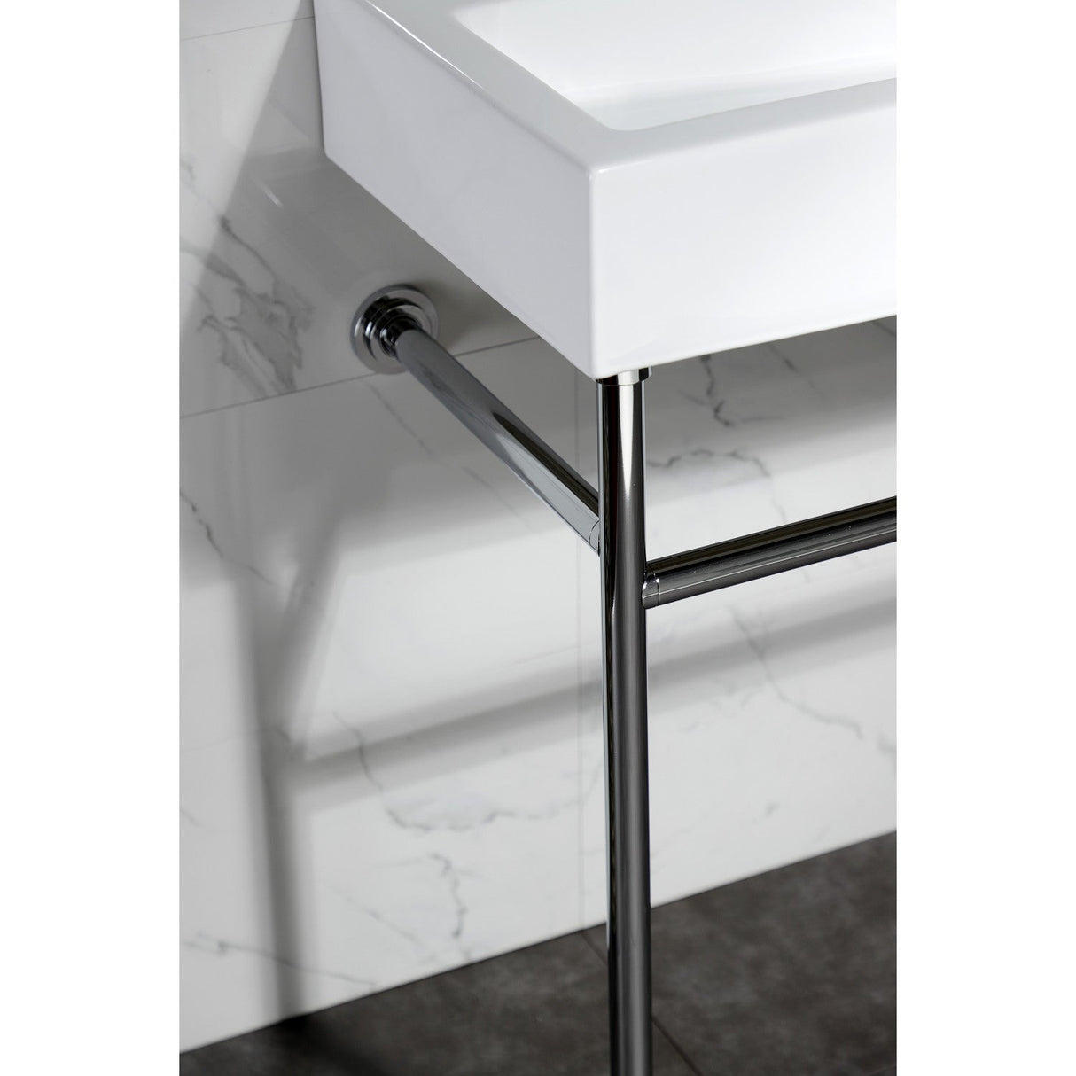 New Haven VPB3917W1ST 39-Inch Console Sink with Stainless Steel Legs (8" Centers), White/Polished Chrome