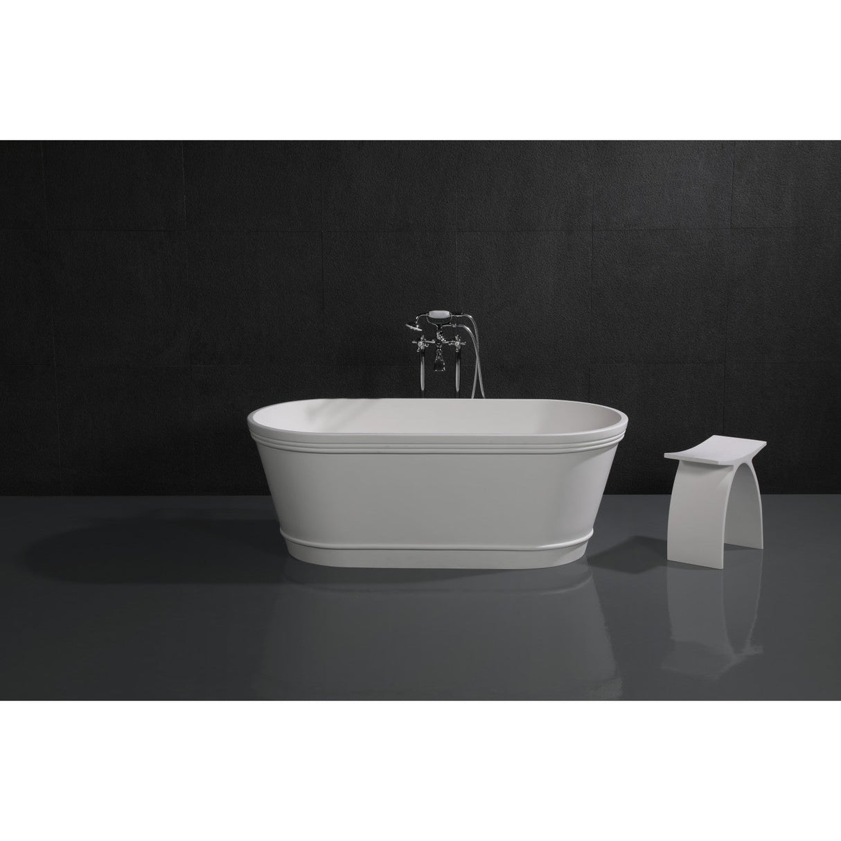 Arcticstone VRTDE612922 60-Inch Double Ended Solid Surface Freestanding Tub with Drain, Glossy White/Matte White