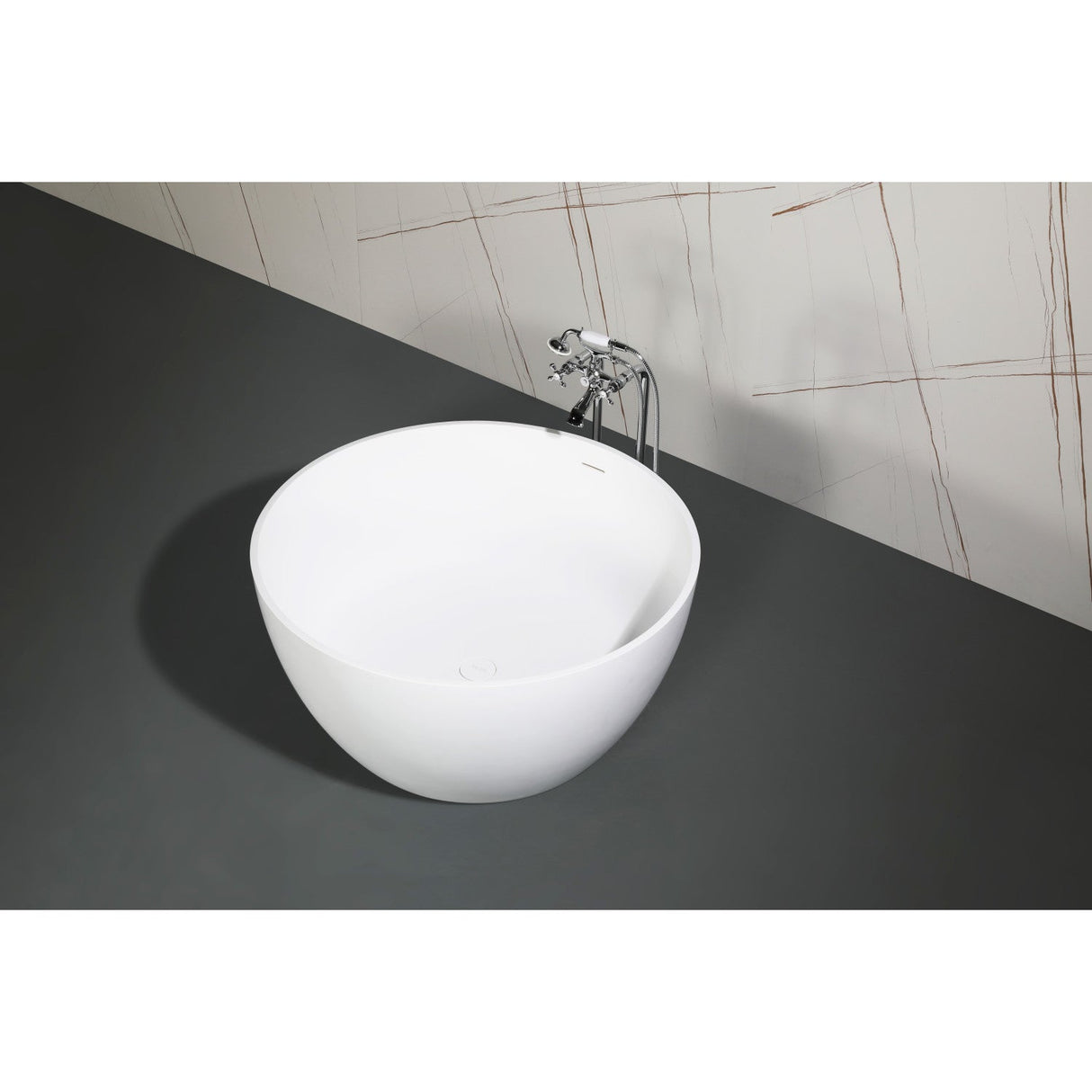 Arcticstone VRTRO454523 46-Inch Round Solid Surface White Stone Freestanding Tub with Drain, Matte White