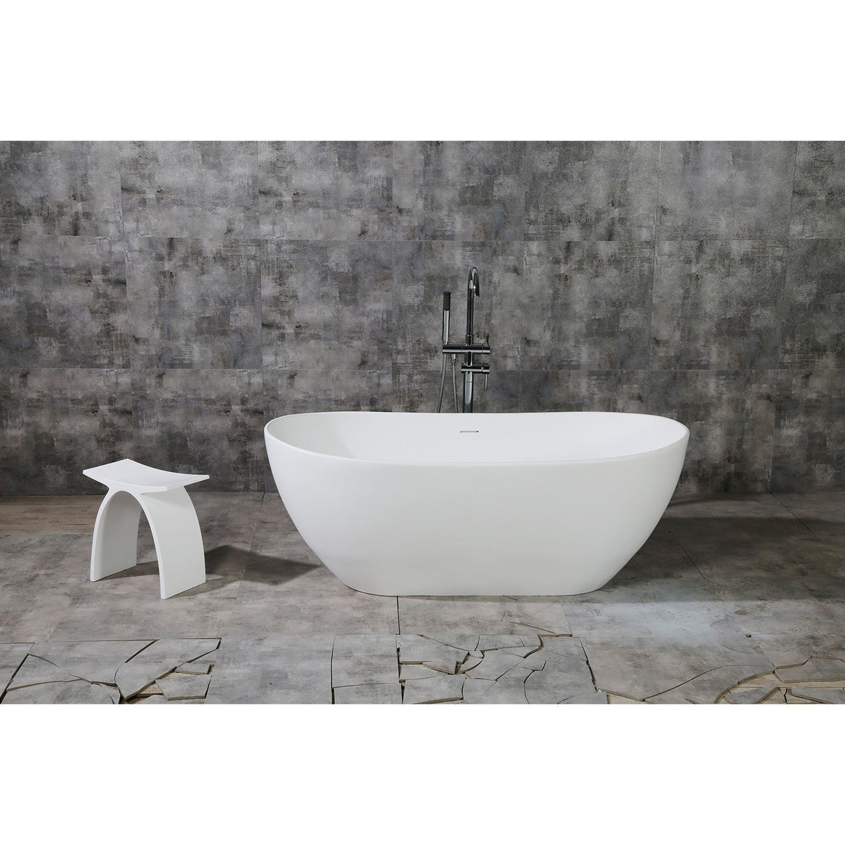 Arcticstone VRTRS653224 65-Inch Solid Surface White Stone Freestanding Tub with Drain, Matte White