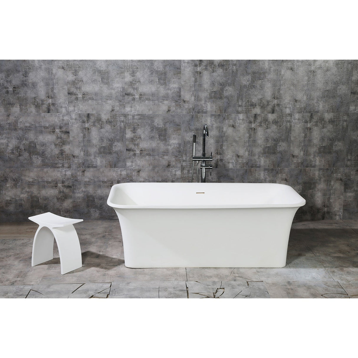 Arcticstone VRTSQ673624 67-Inch Solid Surface White Stone Freestanding Tub with Drain, Matte White