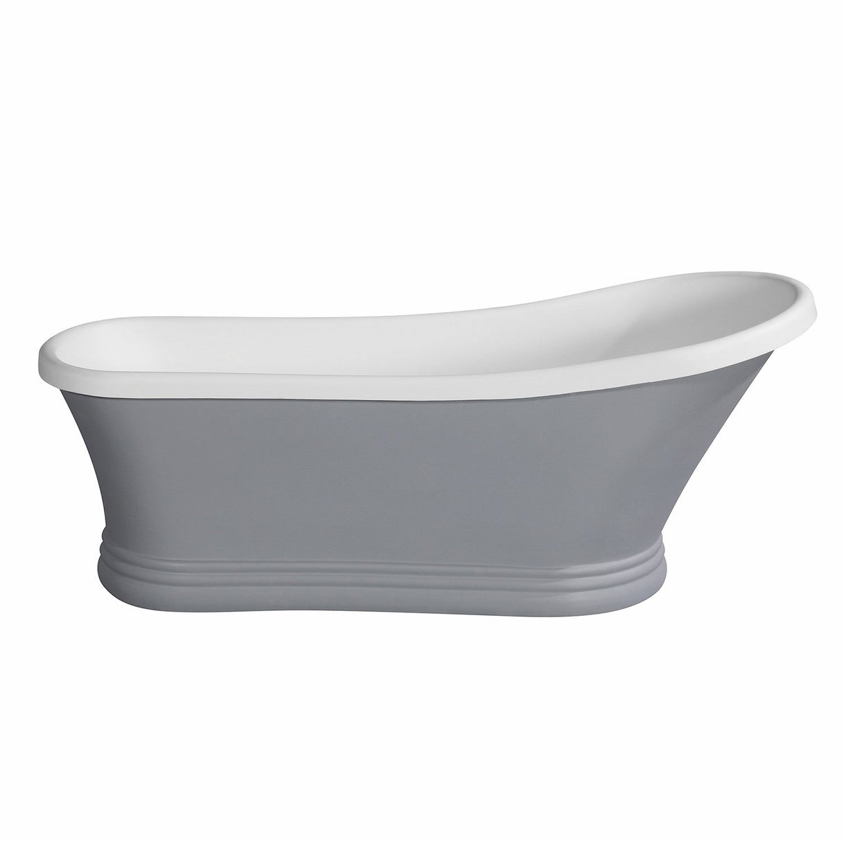 Arcticstone VRTSS673026WG 68-Inch Slipper Solid Surface Pedestal Tub with Drain, Glossy White/Matte Gray