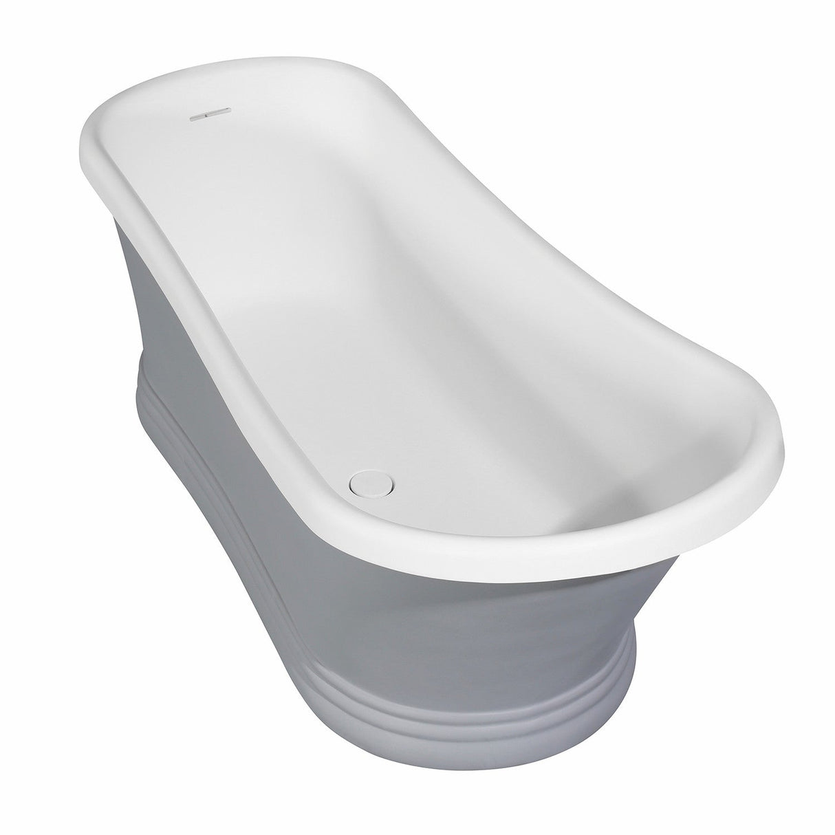 Arcticstone VRTSS673026WG 68-Inch Slipper Solid Surface Pedestal Tub with Drain, Glossy White/Matte Gray