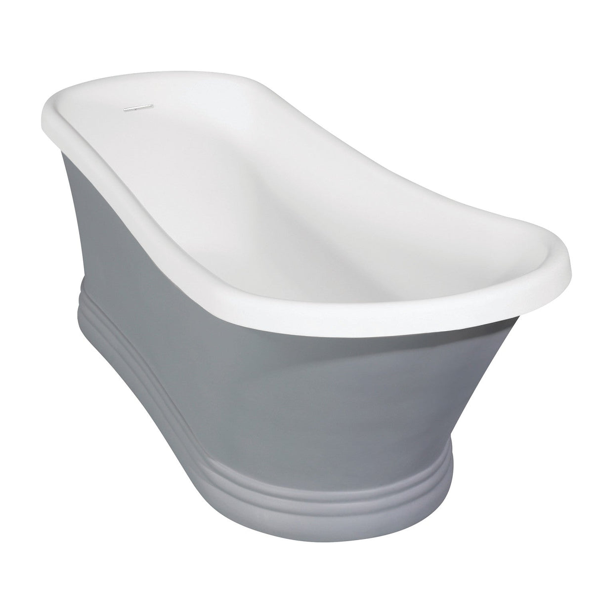 Arcticstone VRTSS673026WG 68-Inch Slipper Solid Surface Pedestal Tub with Drain, Glossy White/Matte Gray