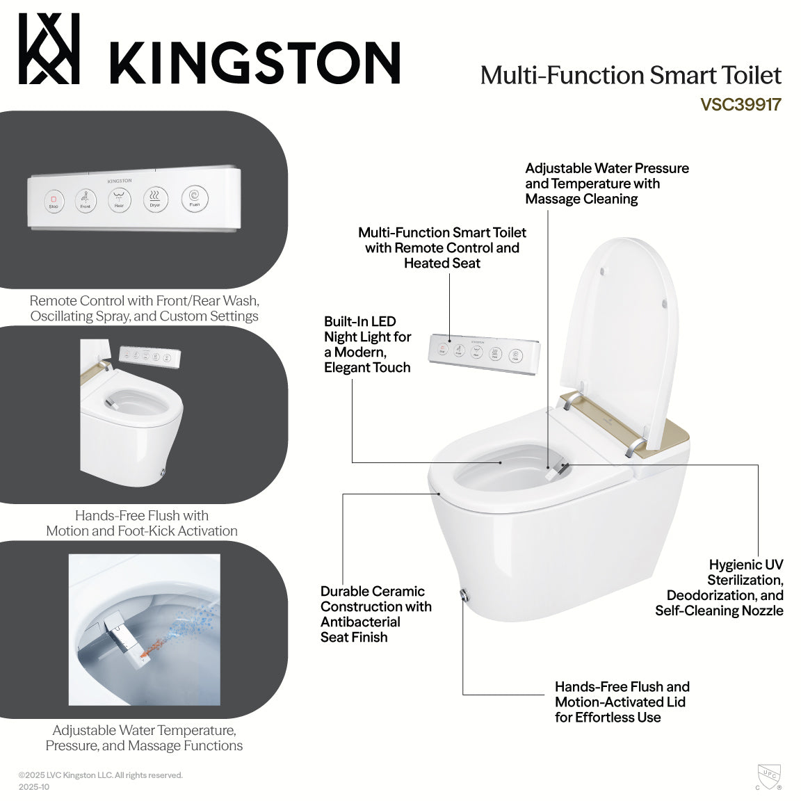 Kingston Sona VSC3991 - Edison Smart Toilet, White/Grey