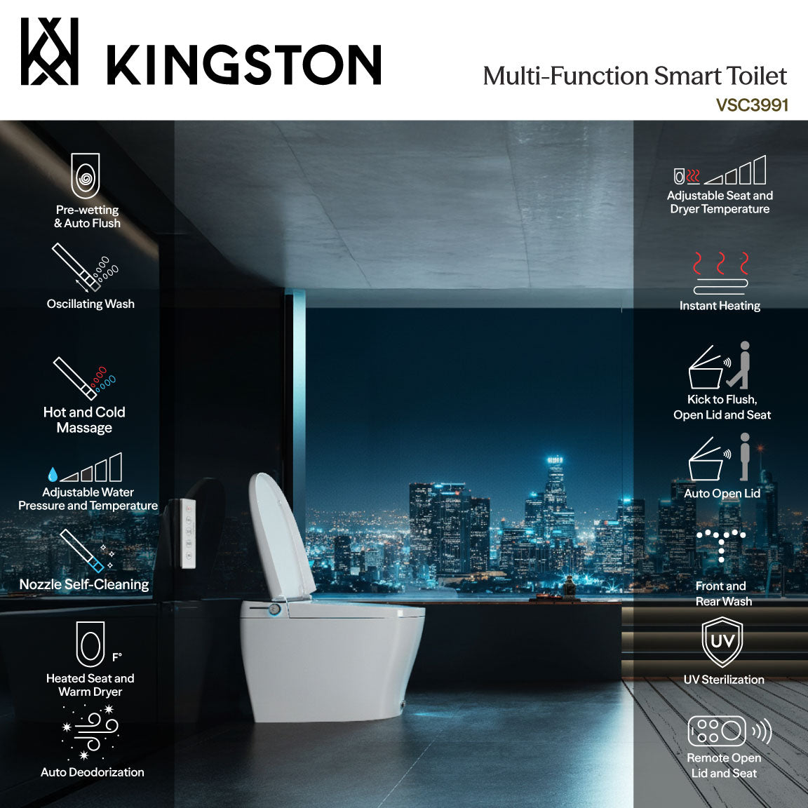 Kingston Sona VSC39910 - Edison Smart Toilet, White/Matte Black