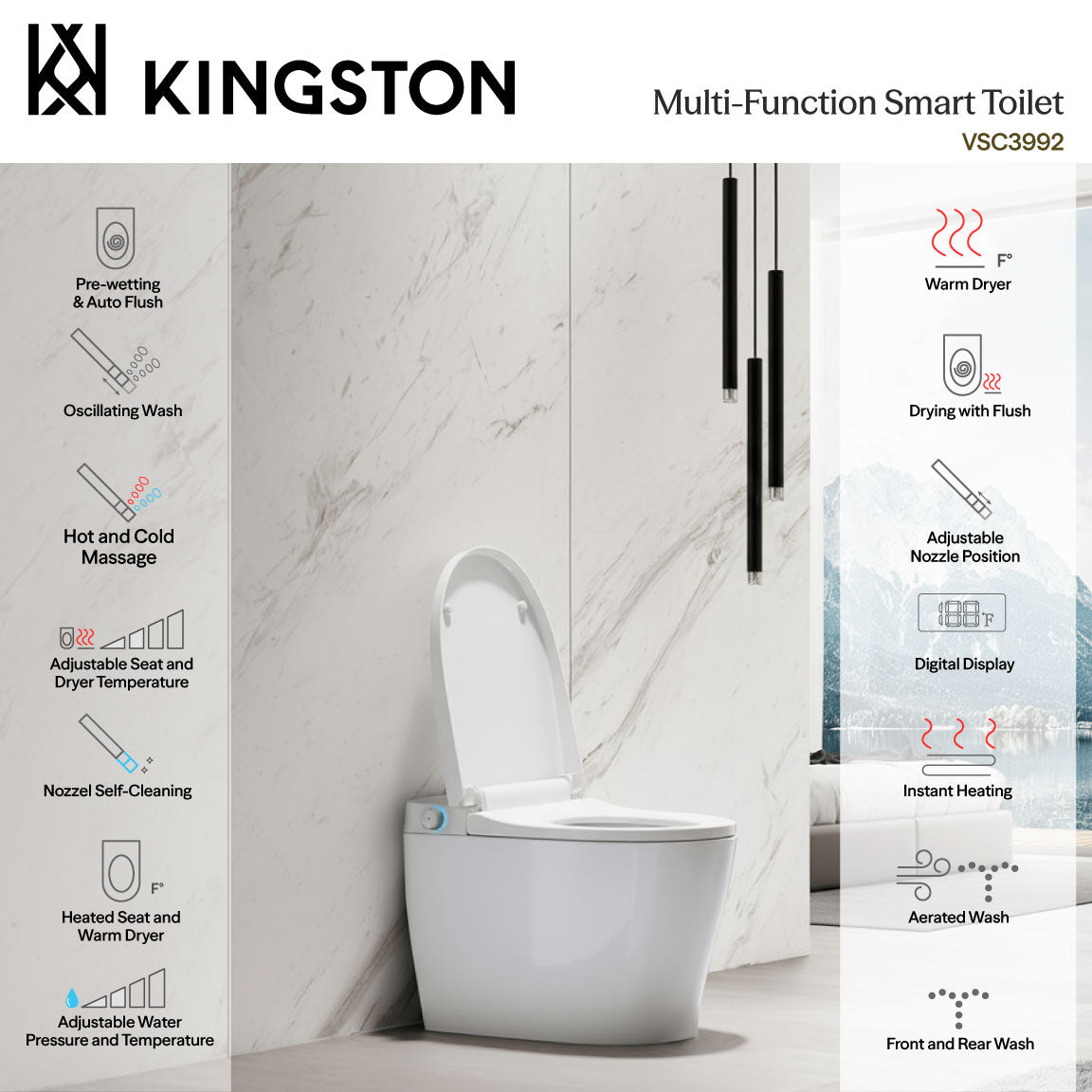 Kingston Sona VSC3992 - Upton Smart Toilet, White