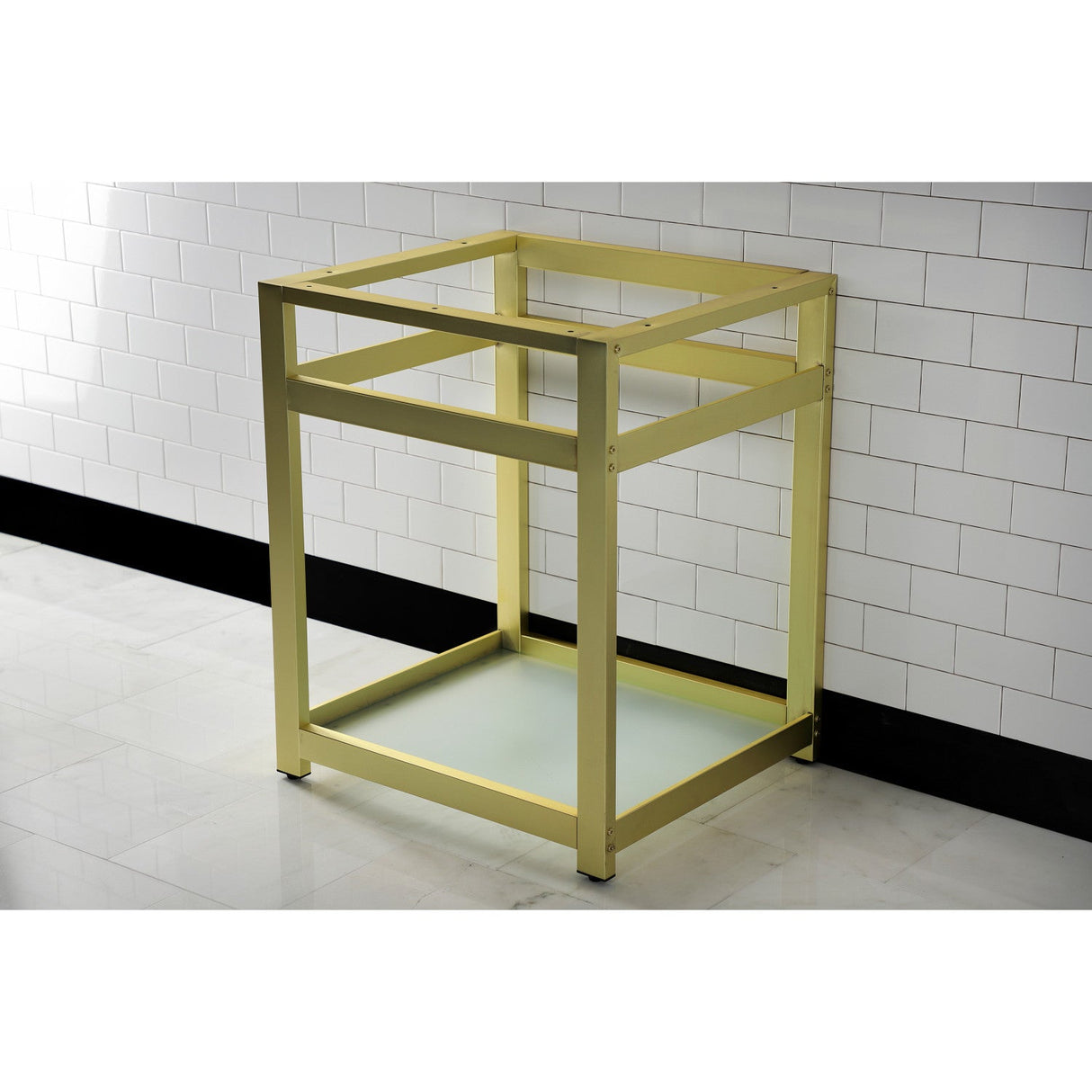 Kingston Commercial VSP2522B7 Steel Console Sink Base with Glass Shelf, Frosted Glass/Brushed Brass