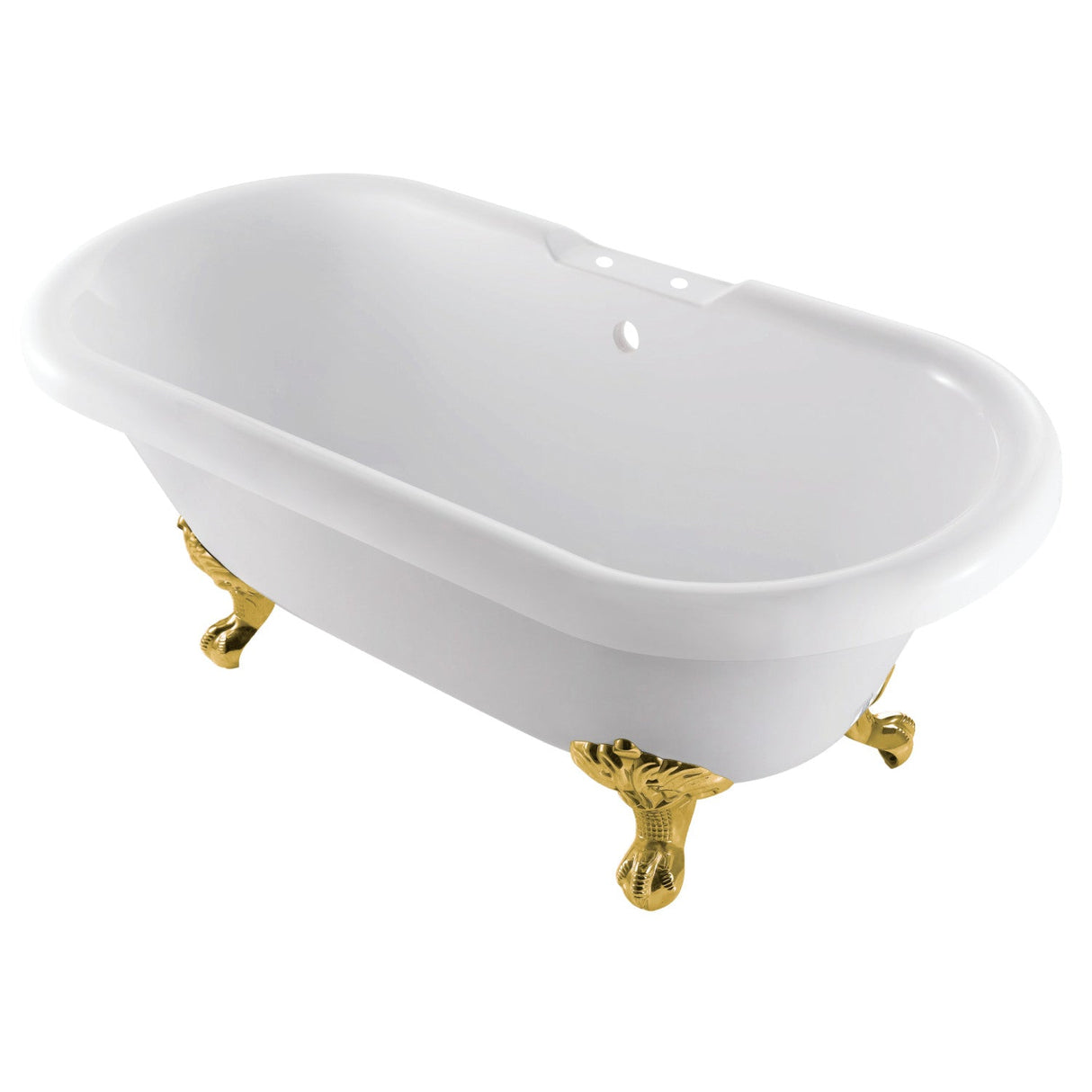 Aqua Eden VT7DS672924JNH7 67-Inch Acrylic Clawfoot Tub with 7-Inch Faucet Drillings, White/Brushed Brass