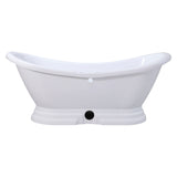 Aqua Eden VT7DS692828PBA 69-Inch Acrylic Double Slipper Pedestal Tub with 7-Inch Faucet Drillings, Glossy White