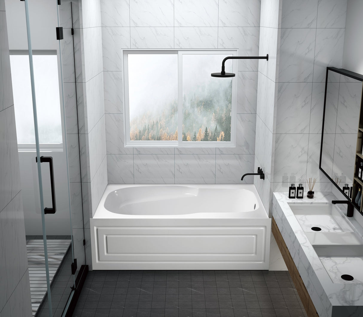 Aqua Eden VTAM6031R21B 60-Inch Anti-Skid Acrylic 3-Wall Alcove Tub with Arm Rest Right Hand Drain Hole, White