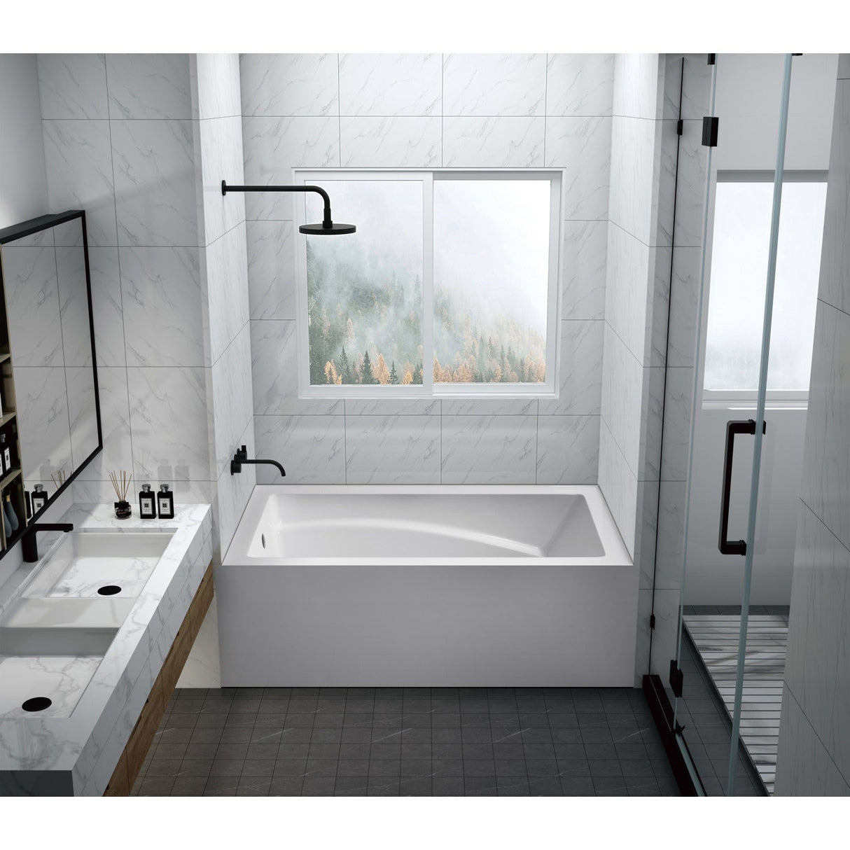 Aqua Eden VTAM6032L22D 60-Inch Anti-Skid Acrylic 3-Wall Alcove Tub with Arm Rest and Left Hand Drain, White