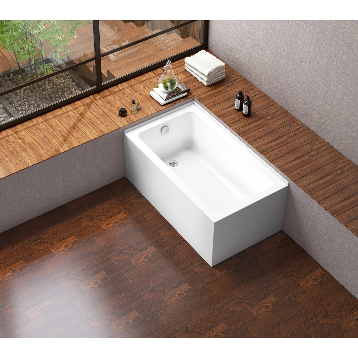 Aqua Eden VTAP5430L22TS 54-Inch Acrylic 2-Wall Corner Alcove Tub with Left Hand Drain Hole, White