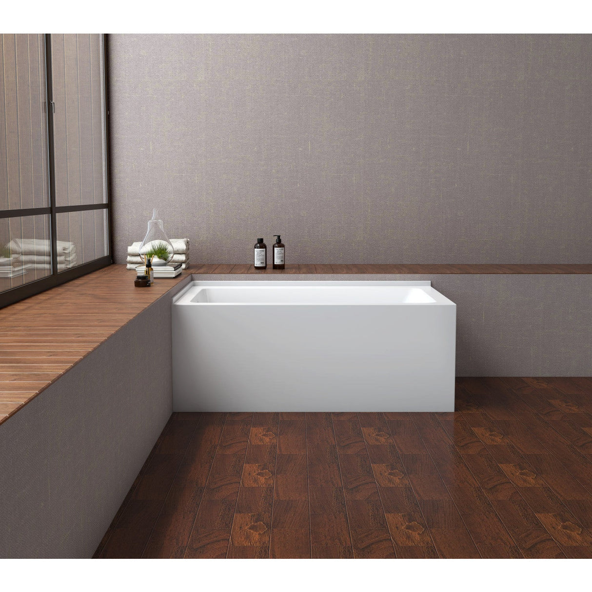 Aqua Eden VTAP5430L22TS 54-Inch Acrylic 2-Wall Corner Alcove Tub with Left Hand Drain Hole, White