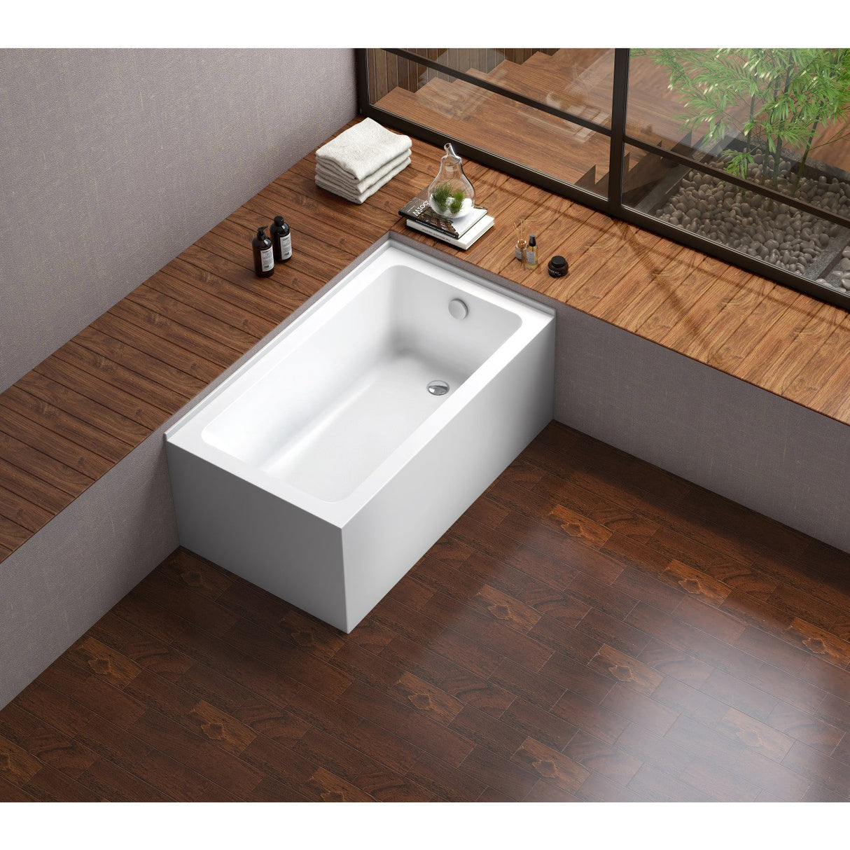 Aqua Eden VTAP5430R22TS 54-Inch Acrylic 2-Wall Corner Alcove Tub with Right Hand Drain Hole, White