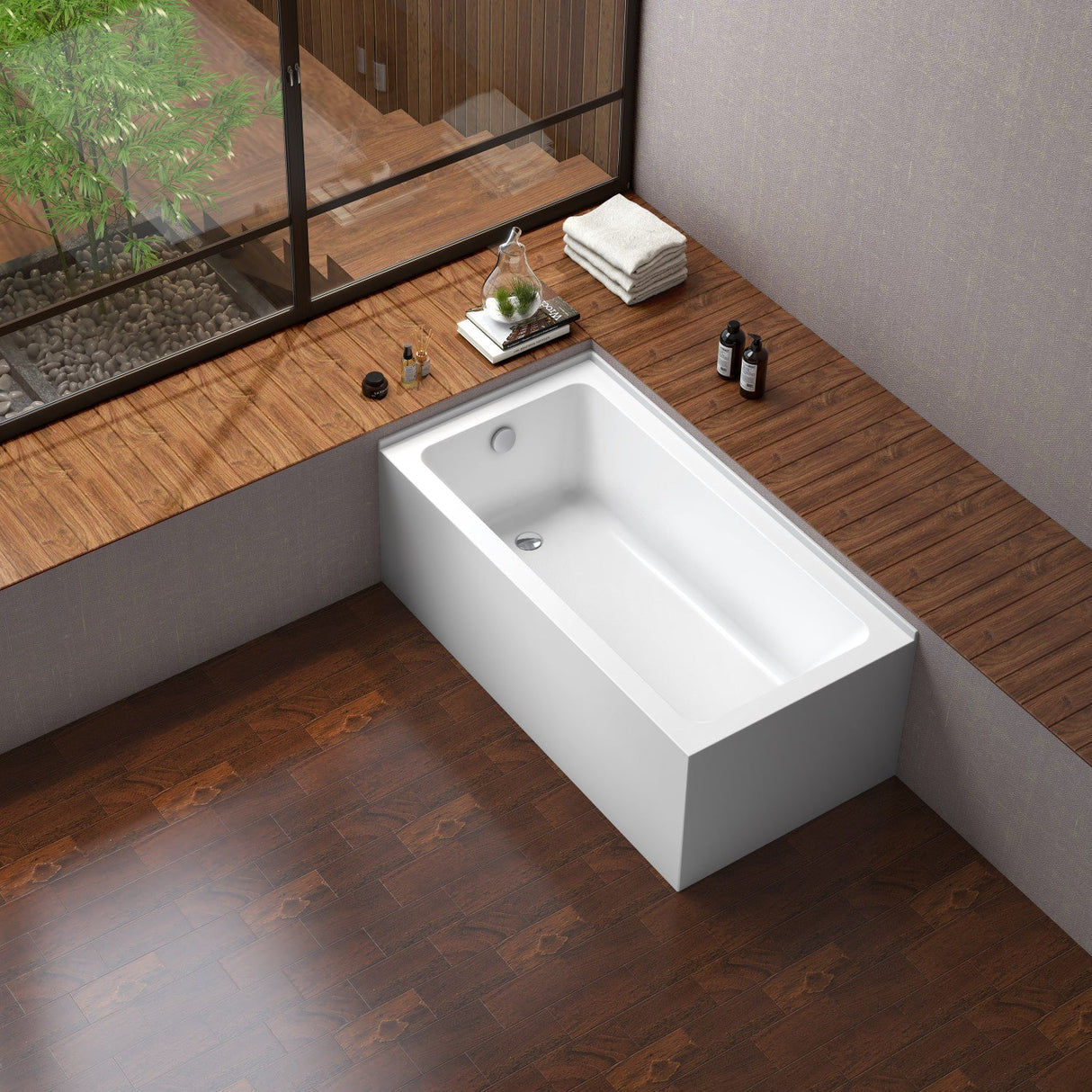 Aqua Eden VTAP6030L22TS 60-Inch Acrylic 2-Wall Corner Alcove Tub with Left Hand Drain Hole, White