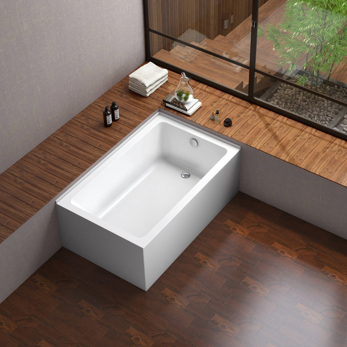 Aqua Eden VTAP6036R22TS 60-Inch Acrylic 2-Wall Corner Alcove Tub with Right Hand Drain Hole, White