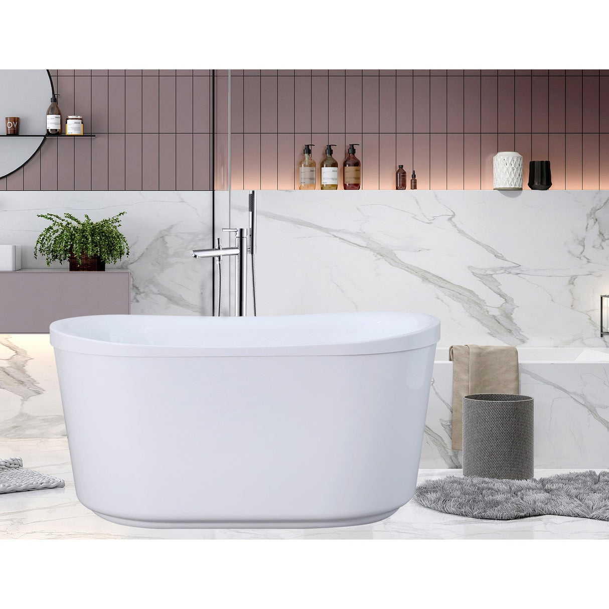 Aqua Eden VTDE513026BA 51-Inch Acrylic Freestanding Tub with Drain, Glossy White