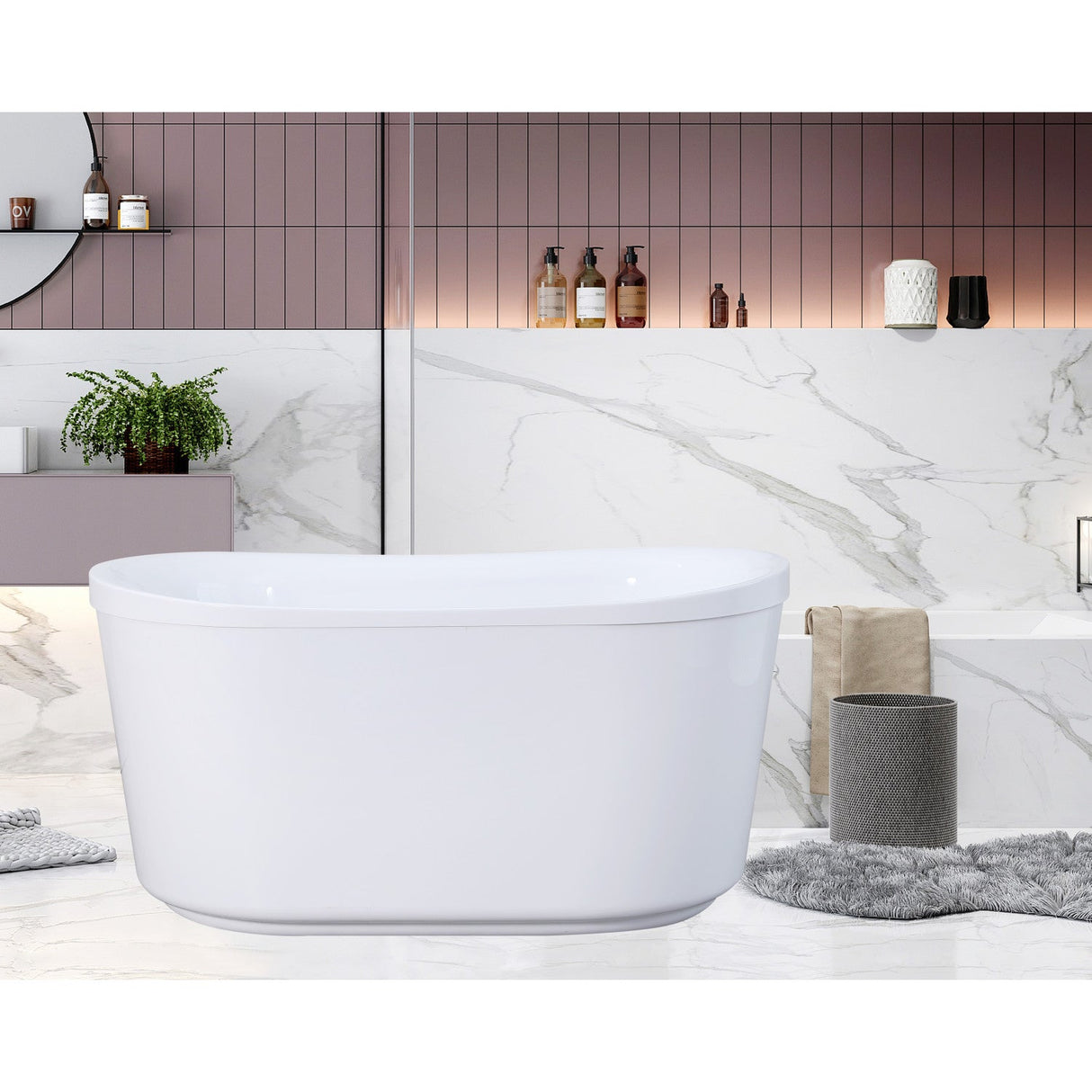 Aqua Eden VTDE513026BA 51-Inch Acrylic Freestanding Tub with Drain, Glossy White