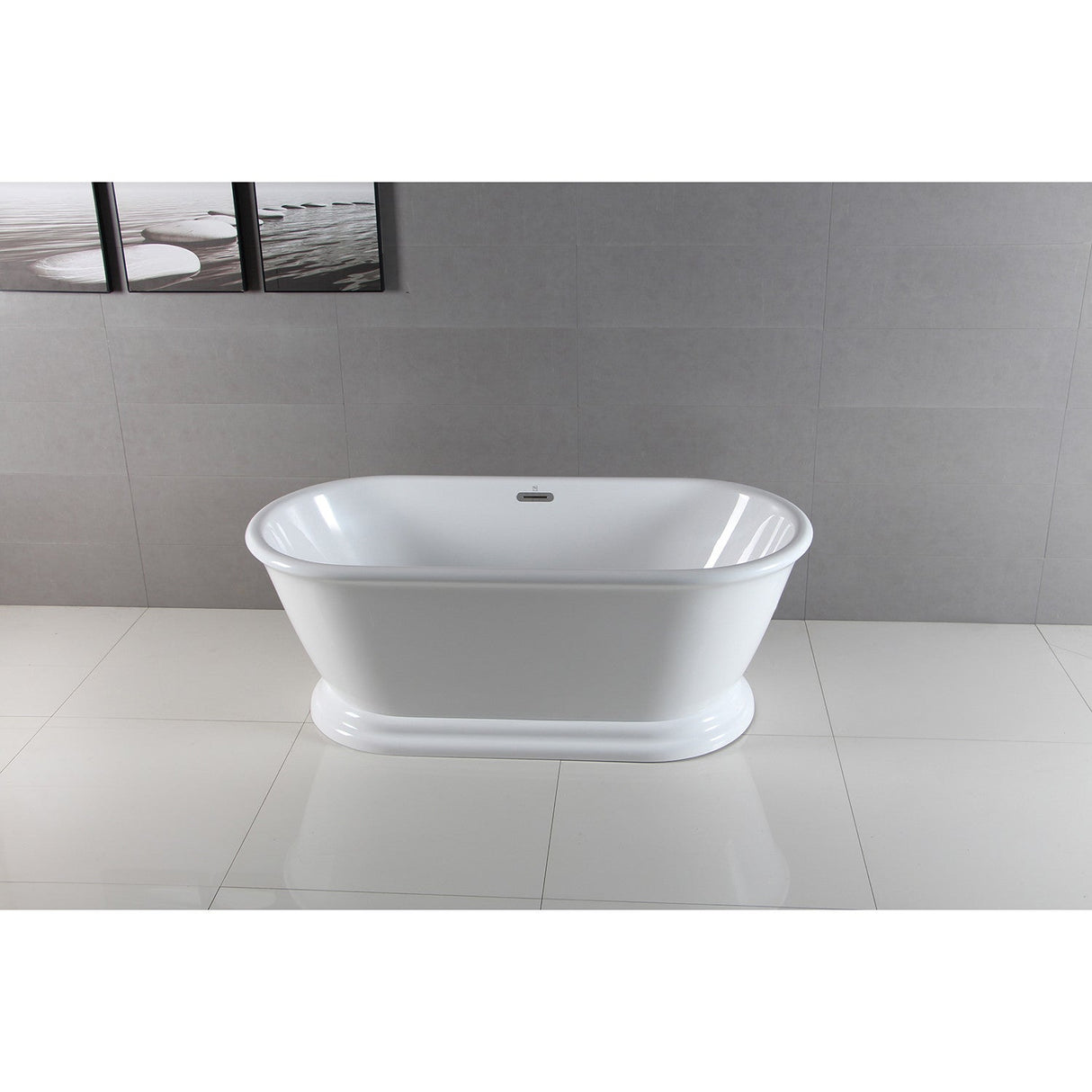 Aqua Eden VTDE602824 60-Inch Acrylic Double Ended Pedestal Tub with Square Overflow and Pop-Up Drain, White