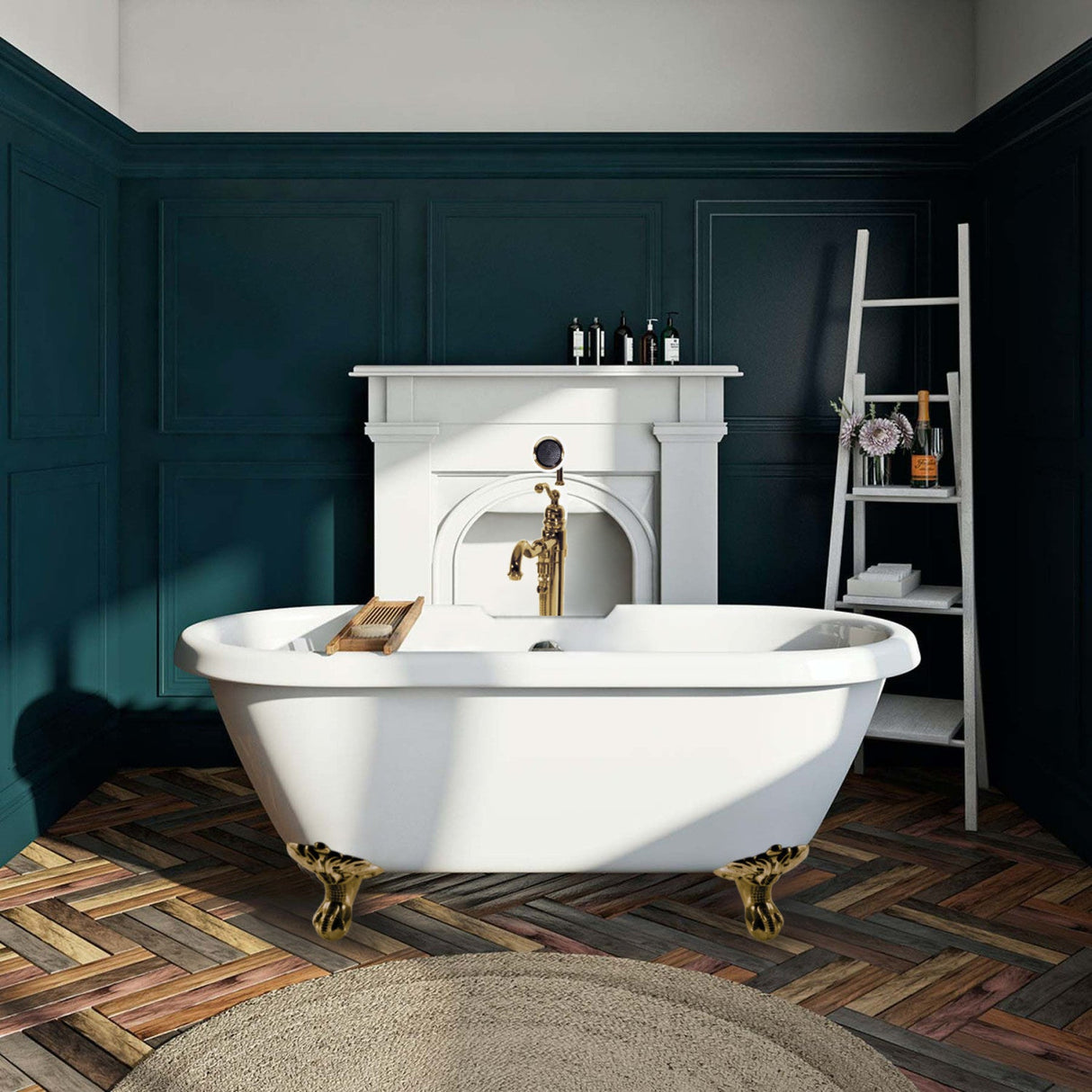 Aqua Eden VTDS672924JNH7 67-Inch Acrylic Double Ended Clawfoot Tub (No Faucet Drillings), White/Brushed Brass