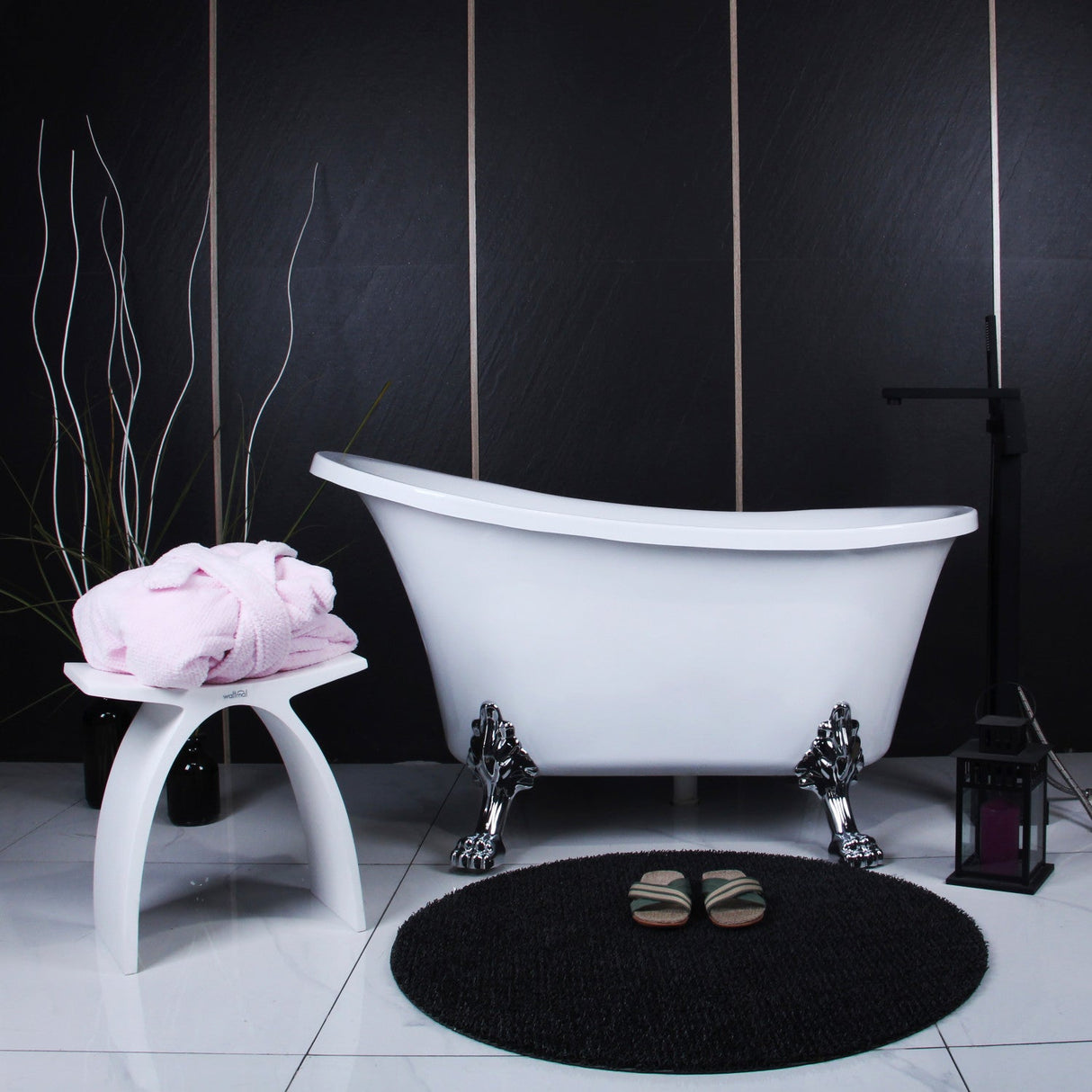 Aqua Eden VTND512824WAC1 51-Inch Acrylic Single Slipper Clawfoot Tub (No Faucet Drillings), White/Polished Chrome