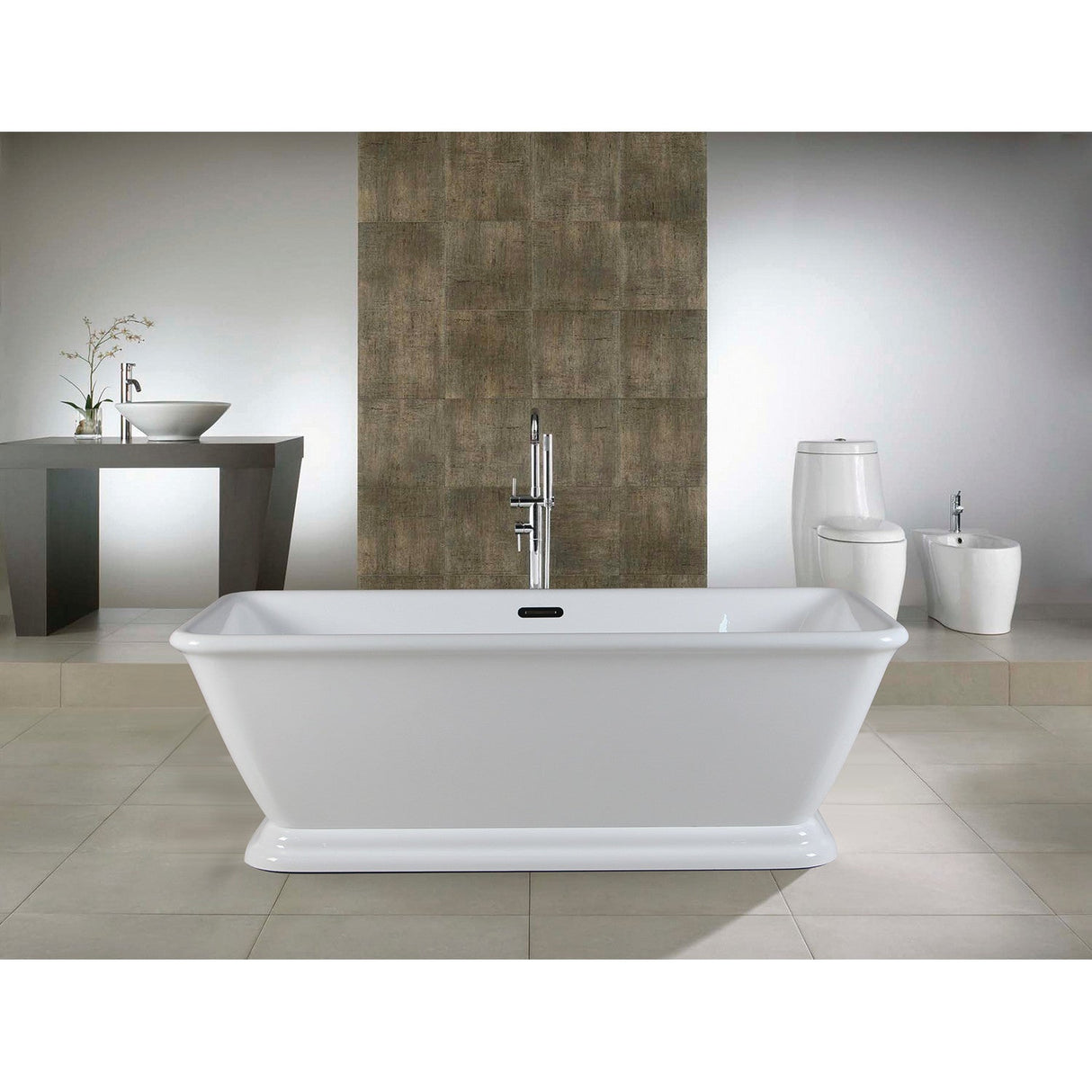 Aqua Eden VTSQ602824 60-Inch Acrylic Double Ended Pedestal Tub with Square Overflow and Pop-Up Drain, White